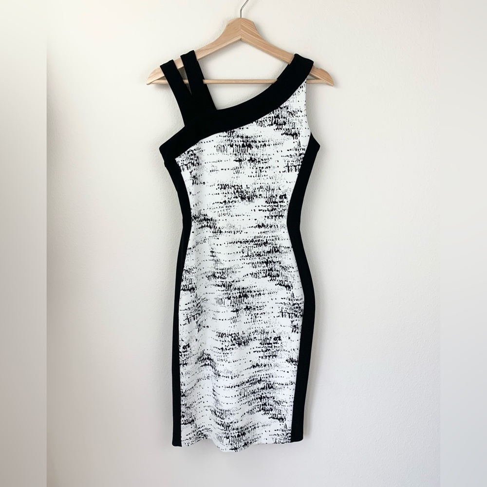 Joesph Ribkoff Black & White Asymmetrical Sheath Dress